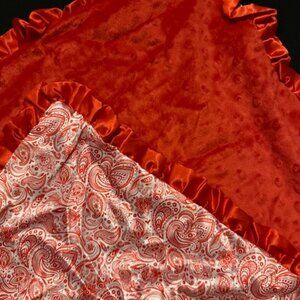 Red Paisley Satin & Minky Blanket      7752  NWT Boutique
